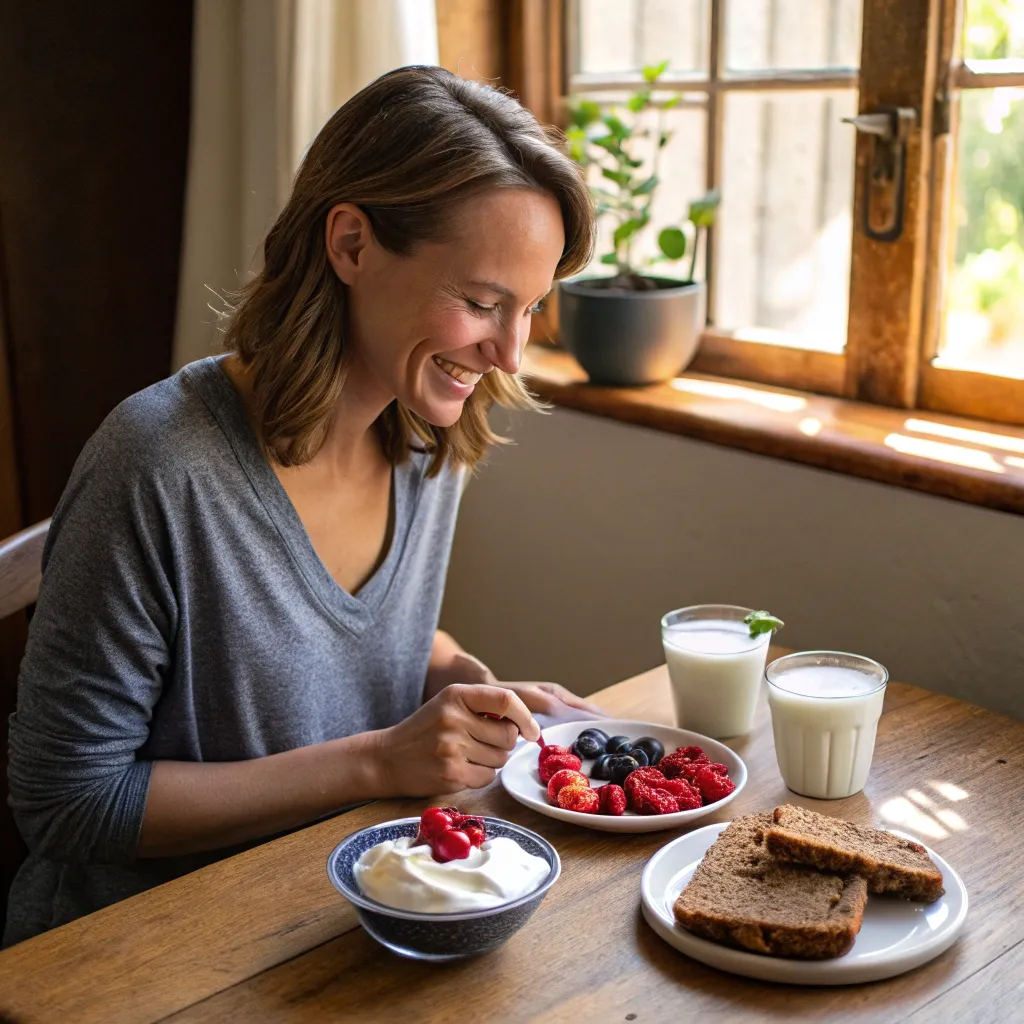 Emily Thompson enjoying a healthy breakfast